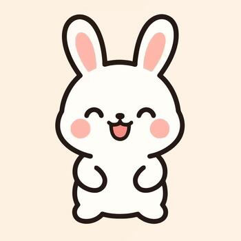 art of a delightful cartoon illustration of a bunny rabbit, radiating happiness with its cheerful smile, playful pose, and charming expression, isolated on a soft beige background vector