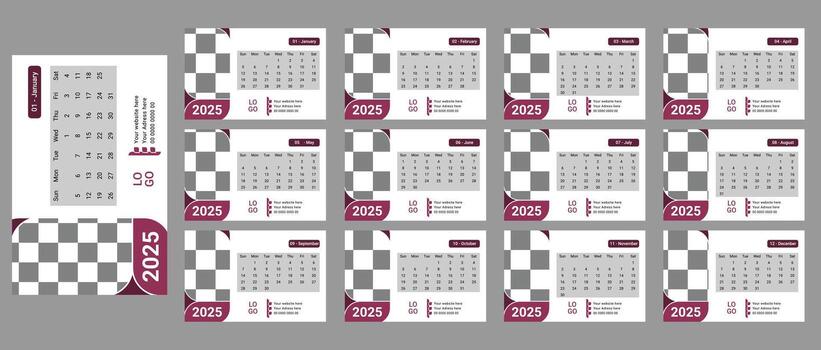 2025 Desk Calendar Design Template , Clean and Professional Table Calendar for Office or Home Use , Printable and Editable design with Monthly Layout and Minimal Style vector