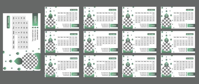 Printable Desk Calendar 2025 Template , Modern and Minimal Table Calendar Design for Office or Personal Use , Editable design Layout with Monthly Planner and Date Grid vector