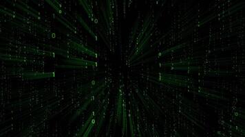 verde binário código - muitos dígitos queda baixa - matriz efeito com luz raios video