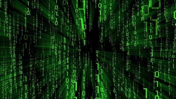 verde binario codice caduta giù con leggero raggi video