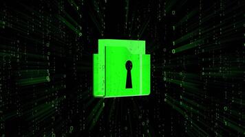 Rotating Green Folder with Keyhole and Binary Code - Digital Data Concept video