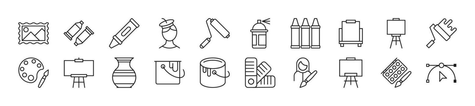 Bundle of linear symbols of artist. Editable stroke. Linear symbol for web sites, newspapers, articles book vector