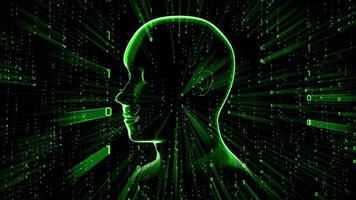 uomo viso con matrice stile binario codice nel sfondo - ai, artificiale intelligenza concetto video