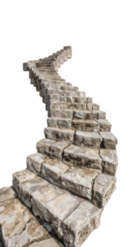 Ascending weathered stone staircase against a stark backdrop creating a sense of challenge and png