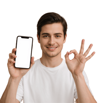 sonriente hombre con teléfono inteligente demostración aprobación gesto en un aislado monitor tecnología png