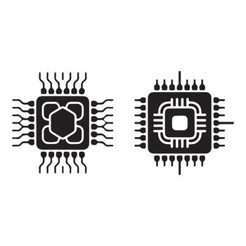 Two black computer microchips with pins on white background computer chip processor vector