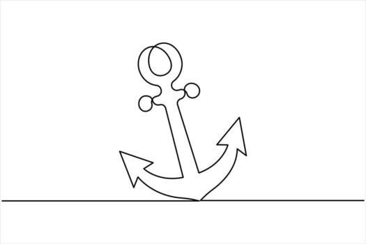 Continuous one line drawing of anchor. Anchor linear icon, vector