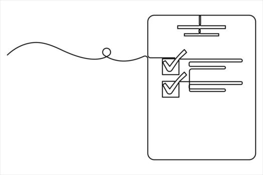 continuo uno línea Arte dibujo de portapapeles con un Lista de Verificación diseño. portapapeles con un Lista de Verificación uno línea vector