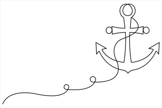 Continuous single line drawing of anchor. Anchor linear icon, vector