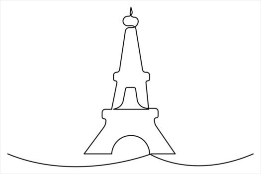 Continuous single line drawing of Eiffel Tower vector