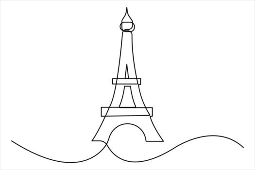 Continuous one line drawing of Eiffel Tower icon. Line illustration. Paris line art vector