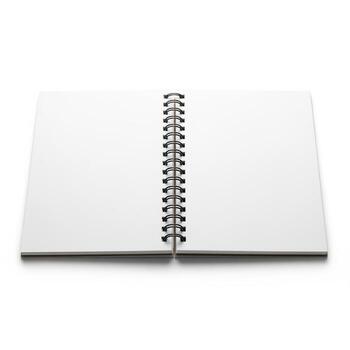 An open notebook with a spiral binding on a white background photo