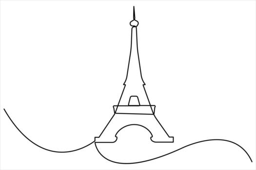 Continuous one line drawing of Eiffel Tower icon. Line illustration vector