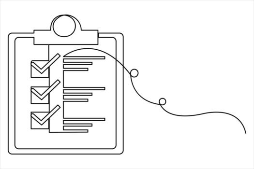 Continuous single line art drawing of clipboard with a checklist design illustration vector