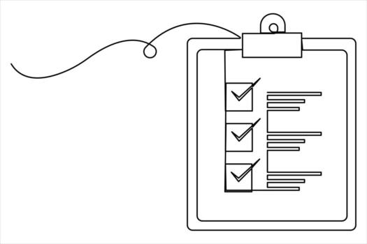 Continuous one line art drawing of clipboard with a checklist design vector