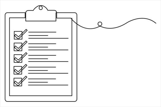 Continuous single line art drawing of clipboard with a checklist vector