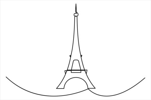 Continuous single line drawing of Eiffel Tower icon vector