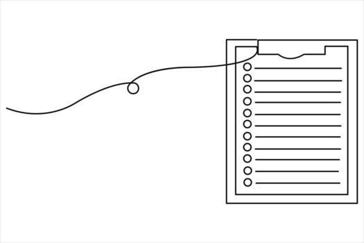 Continuous one line art drawing of clipboard with a checklist outline illustration vector