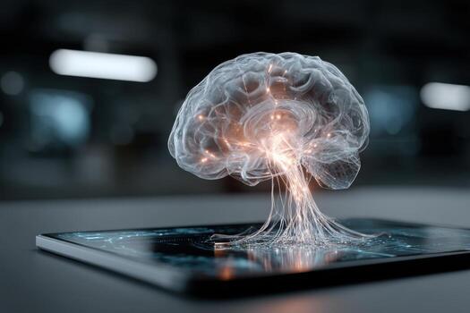 A tablet with a brain on it photo
