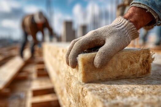 A worker is putting a piece of wood on a wooden block photo