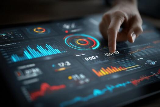 A person using a tablet with a dashboard of data photo