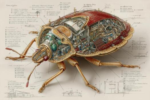 A drawing of a beetle with its parts labeled photo