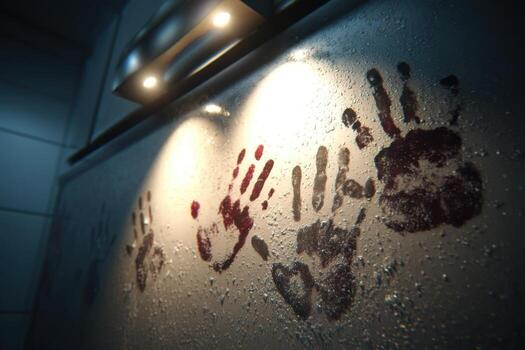 A hand print on a wall with blood on it photo