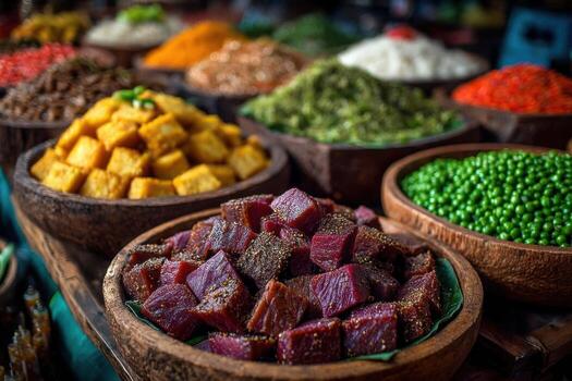 A variety of different types of food in bowls photo