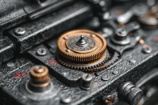 Close up of a mechanical gear on an old camera photo
