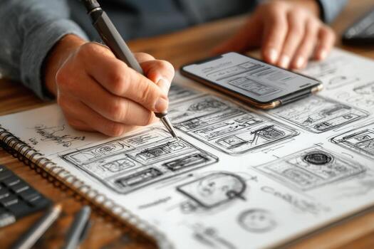 A person is working on a website design sketch photo