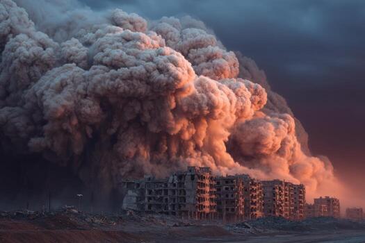 A large pile of rubble is blowing up in the air photo