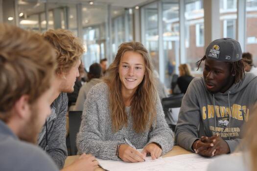 Students working on a project in a classroom photo