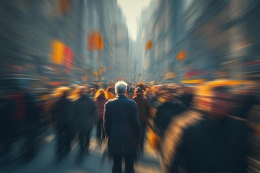 An image of a man walking down a busy street photo