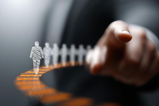 A person pointing at a person on an orange line photo