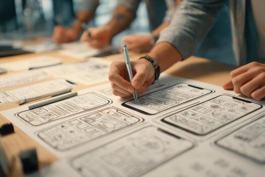 un persona es trabajando en un móvil aplicación diseño foto