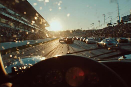 A view from inside a car on a race track photo