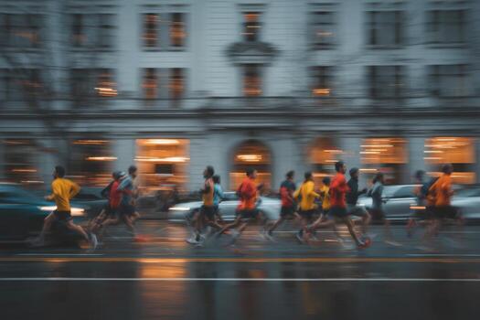 Blurred image of people running in the street photo