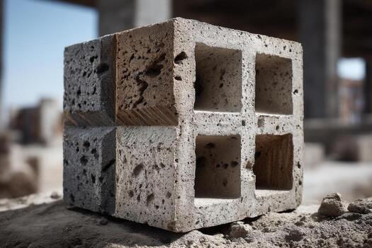 A concrete block with four holes in it photo