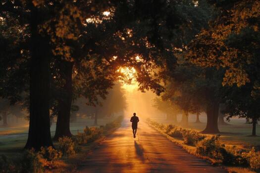 A person running down a path in the sun photo