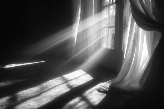 Sunlight shining through curtains in a room photo