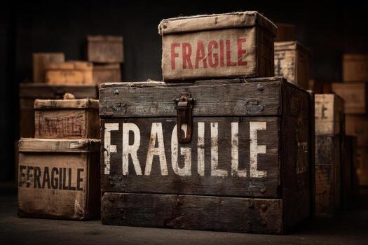 Fragile - a word that is used to describe a box that is damaged or broken photo