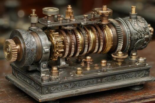 An antique mechanical clock with gears and gears photo