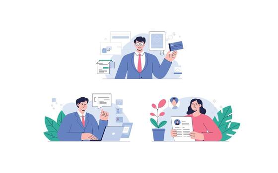 HR Recruitment Process Illustrated Concepts of Resume Screening, Interviewing, and Employee Onboarding in Design, for Human Resources Management vector