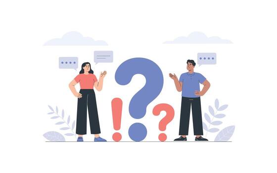 Confused People Asking Questions, Illustrated Characters with Question Marks, Uncertainty and Answers, Communication Challenges and Solutions, Problem Solving Concept Artwork vector