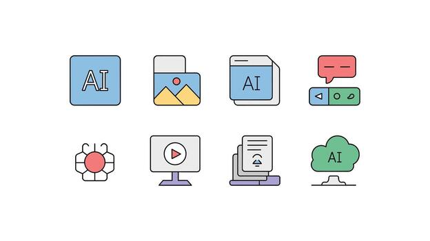 Artificial Intelligence Data Icons Set for Machine Learning, Cloud Computing, and AI Document Files and Neural Networks vector