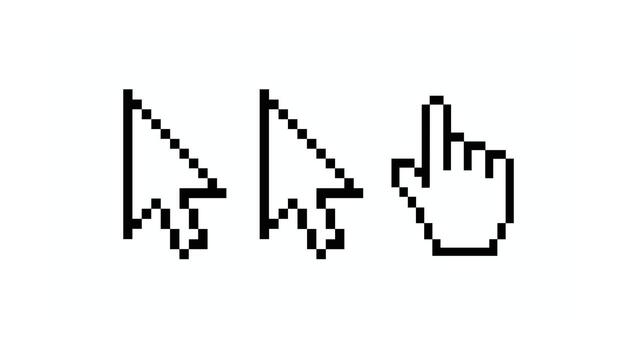 píxel Arte ratón cursores conjunto flecha, puntero, mano retro computadora gráficos, ui elementos para digital diseños y nostálgico proyectos, aislado en blanco vector