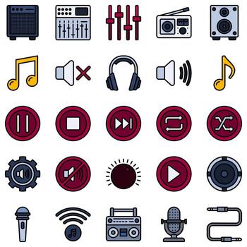 Audio Element set of web icons in line flat style vector