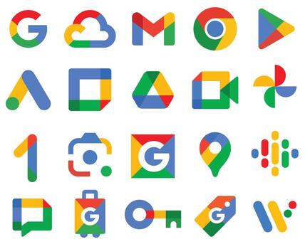 Google logo icon set. Google symbol collection. Google's Iconic App Logos A Colorful Array. vector