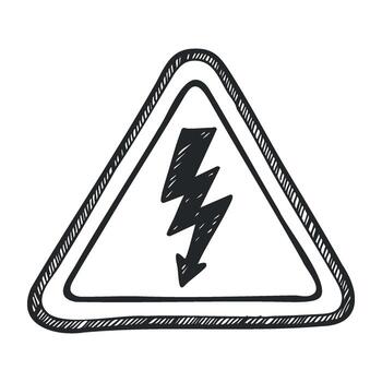 Sketch of high voltage sign with triangular warning symbol and zigzag arrow vector
